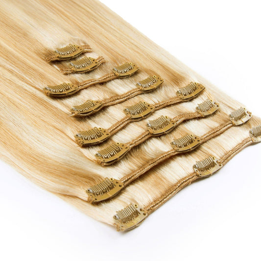 Full Head Remy Clip in Human Hair Extensions - Natural Sandy Blonde (#12/16/613)