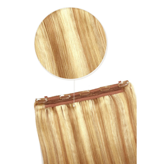 Quad Wefted Remy Clip in Human Hair Extensions - Natural Sandy Blonde (#12/16/613)