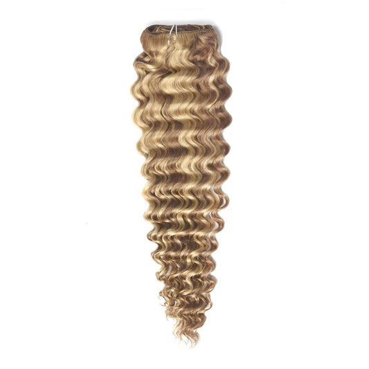 Curly Full Head Remy Clip in Human Hair Extensions - Biscuit Blondey (#18/613)