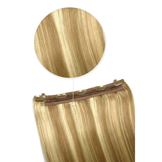 Quad Wefted Remy Clip in Human Hair Extensions - Biscuit Blondey (#18/613)