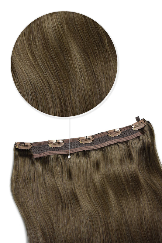 Quad Wefted Remy Clip in Human Hair Extensions - Ash Brown (#9)