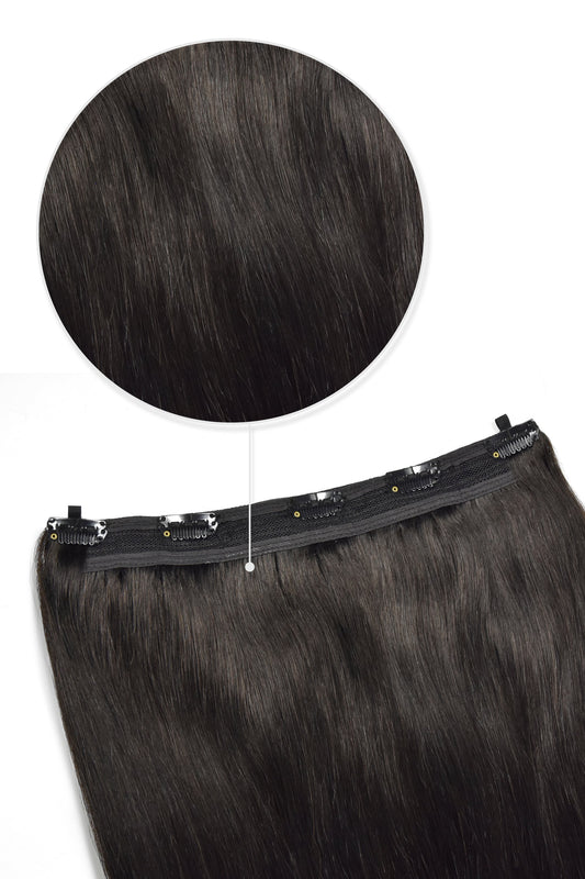 Quad Wefted Remy Clip in Human Hair Extensions - Off/ Natural Black (#1B)
