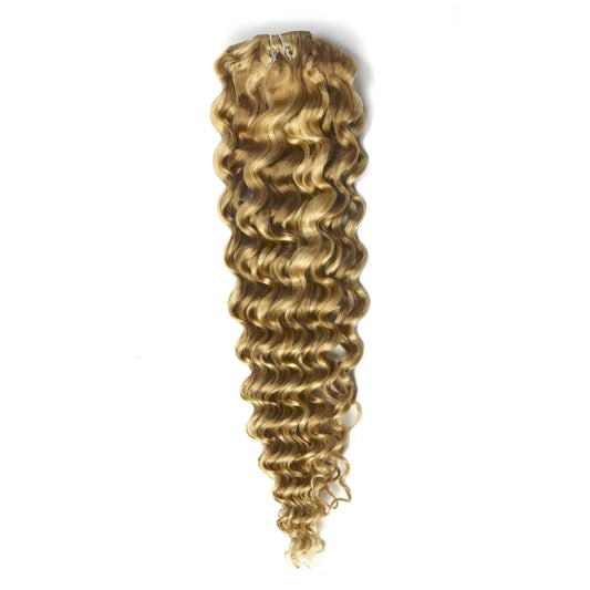 Curly Full Head Remy Clip in Human Hair Extensions - Peaches & Cream (#27/613)