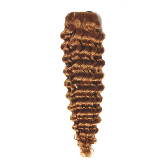 Curly Full Head Remy Clip in Human Hair Extensions - Light Auburn (#30)