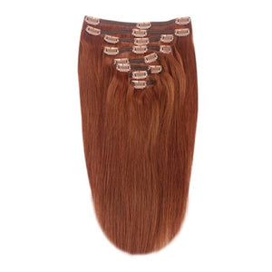 Full Head Remy Clip in Human Hair Extensions - Dark Auburn/Copper Red (#33)