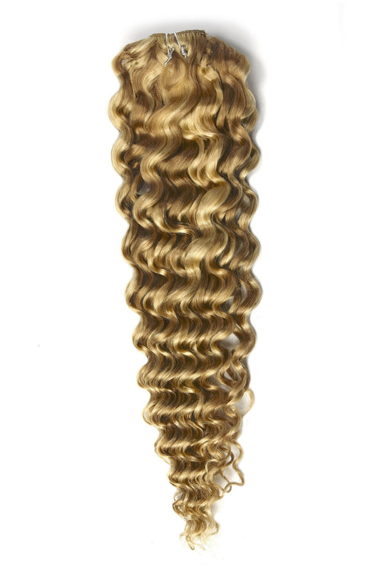 Curly Full Head Remy Clip in Human Hair Extensions - Peaches & Cream (#27/613)