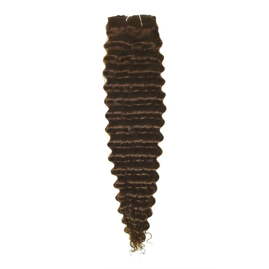 Curly Full Head Remy Clip in Human Hair Extensions - Medium Brown (#4)