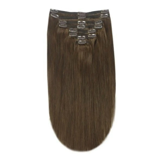 Full Head Remy Clip in Human Hair Extensions - Medium Brown (#4)