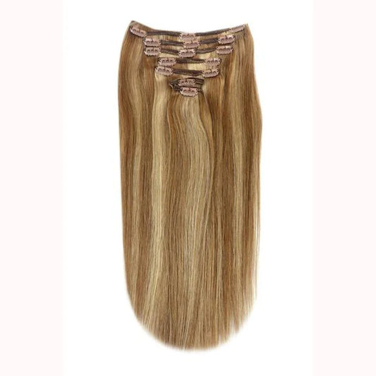 Full Head Remy Klip az emberi haj kiterjesztések - Világosbarna / Ginger Blonde Mix (#6/27)