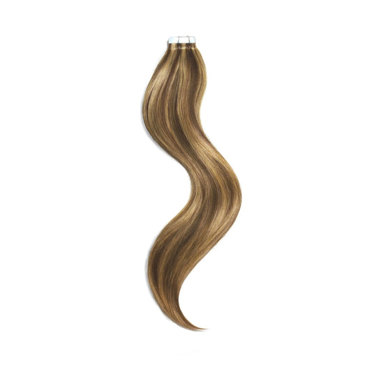Tape in Remy Human Hair Extensions, licht kastanjebruine blonde mix (# 6/27)
