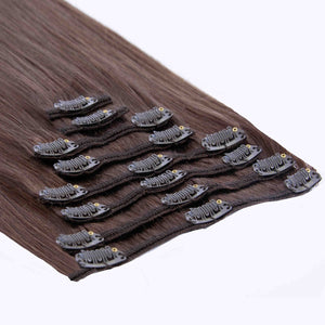 Full Head Remy Clip in Human Hair Extensions - Light/Chestnut Brown (#6)