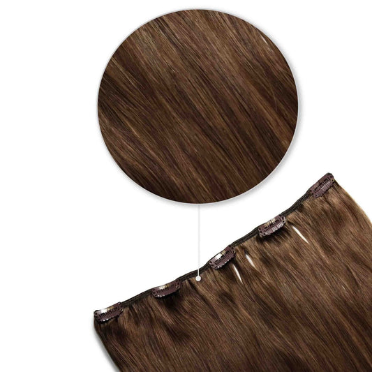 One Piece Top-up Remy Clip in Human Hair Extensions - Light/Chestnut Brown (#6)