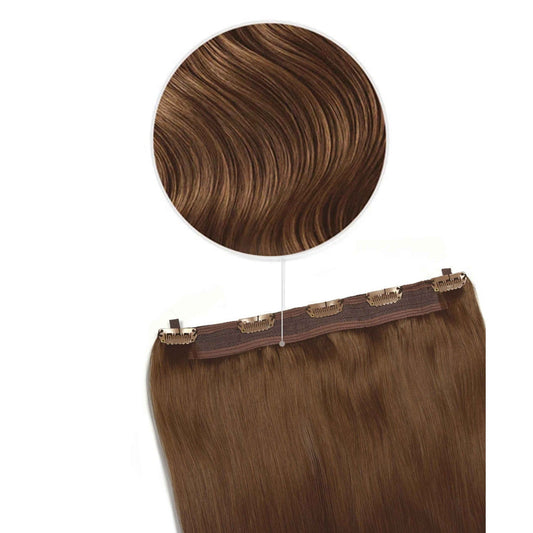 Quad Wefted Remy Clip in Human Hair Extensions - Light/Chestnut Brown (#6)