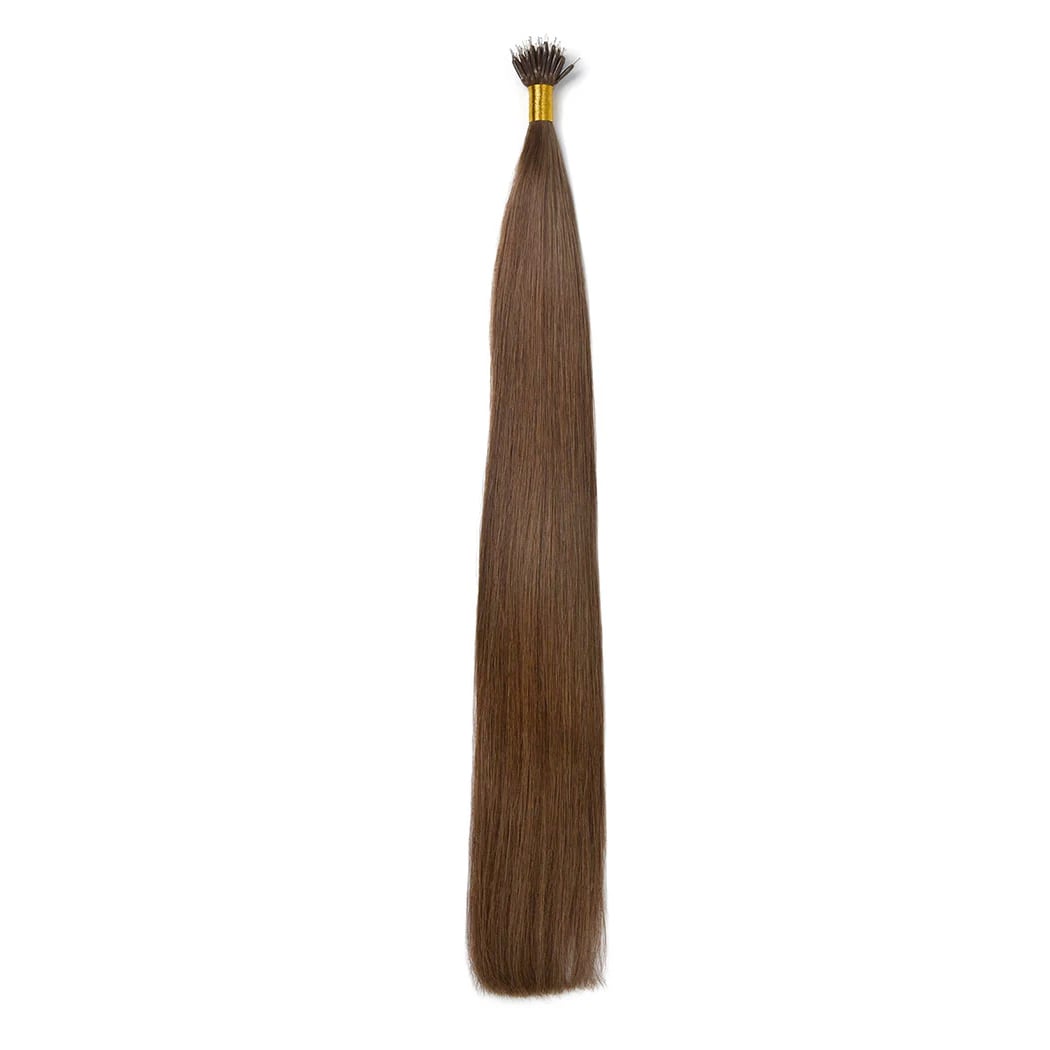 Light/Chestnut Brown (#6) Nano Ring Hair Extensions - Full hair extension