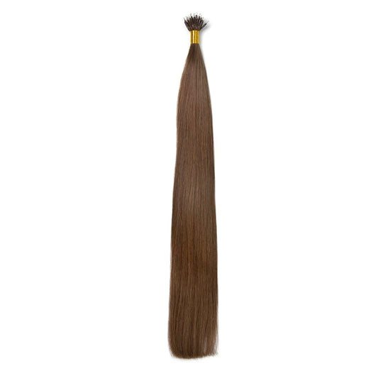 Light/Chestnut Brown (#6) Nano Ring Hair Extensions - Full hair extension