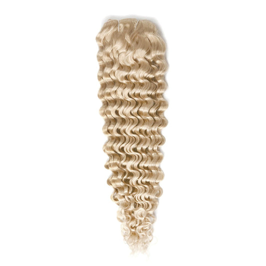 Curly Full Head Remy Clip in Human Hair Extensions - Bleach Blonde (#613)