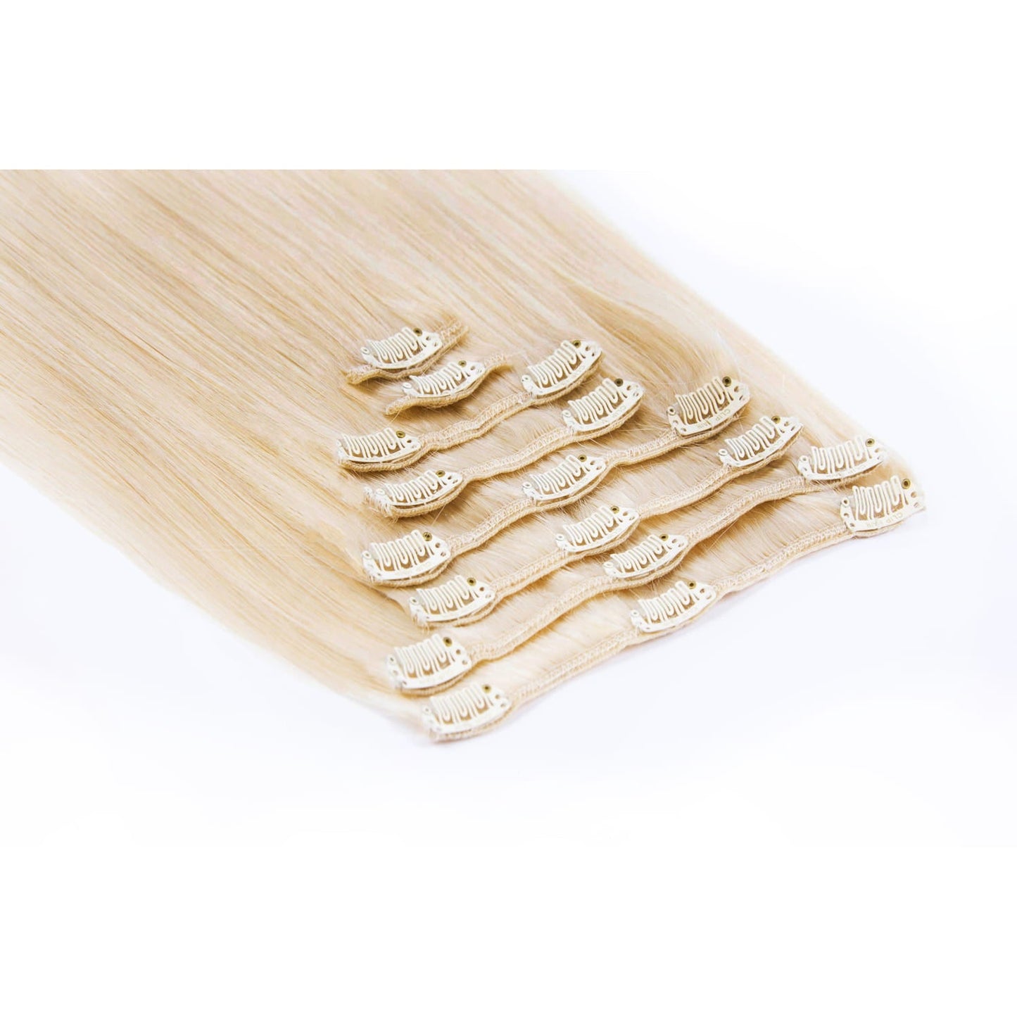 Bleach Blonde (#613) Classic Ful Head Hair Extensions: attachment method