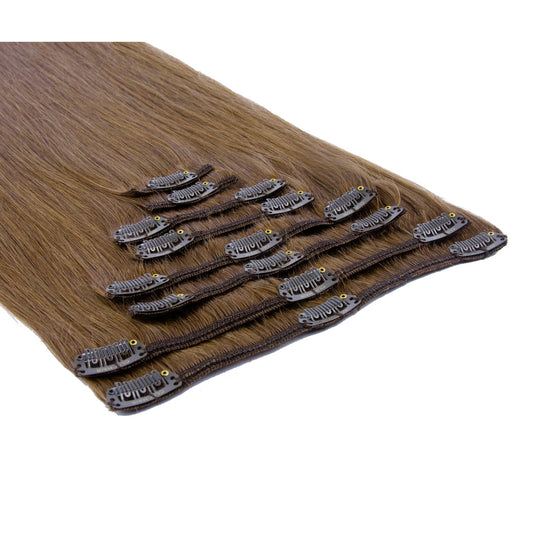 Full Head Remy Clip in Human Hair Extensions - Medium Ash Brown (#8)