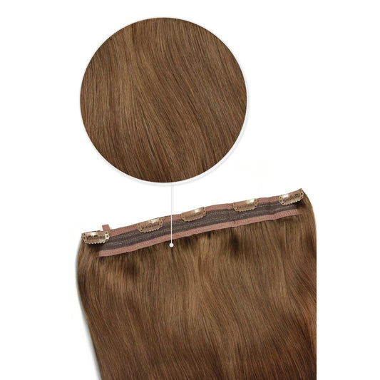 Quad Wefted Remy Clip in Human Hair Extensions - Medium Ash Brown (#8)