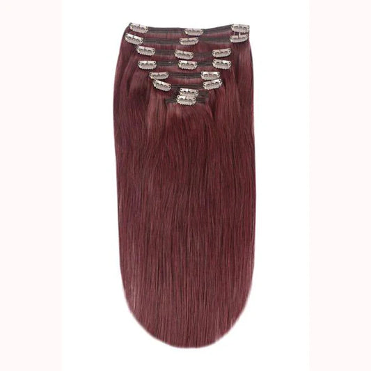 Full Head Remy Clip in Human Hair Extensions -Mahogany Red (#99J)