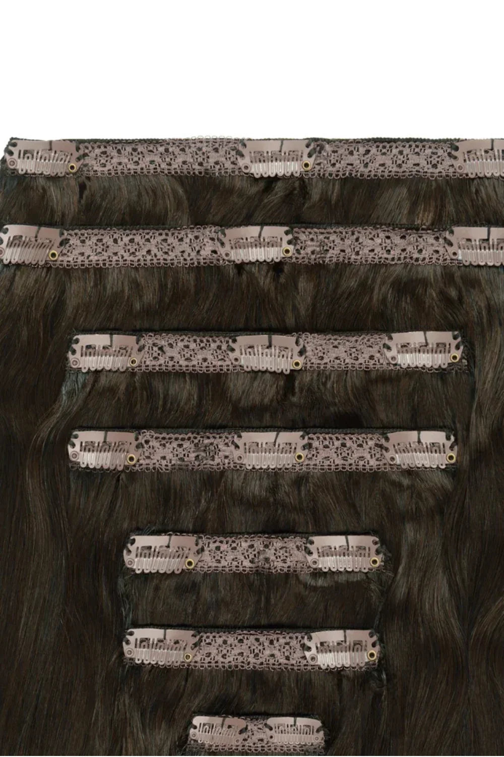 Dark Brown Double Weft Clip In Hair Extensions: attachment method