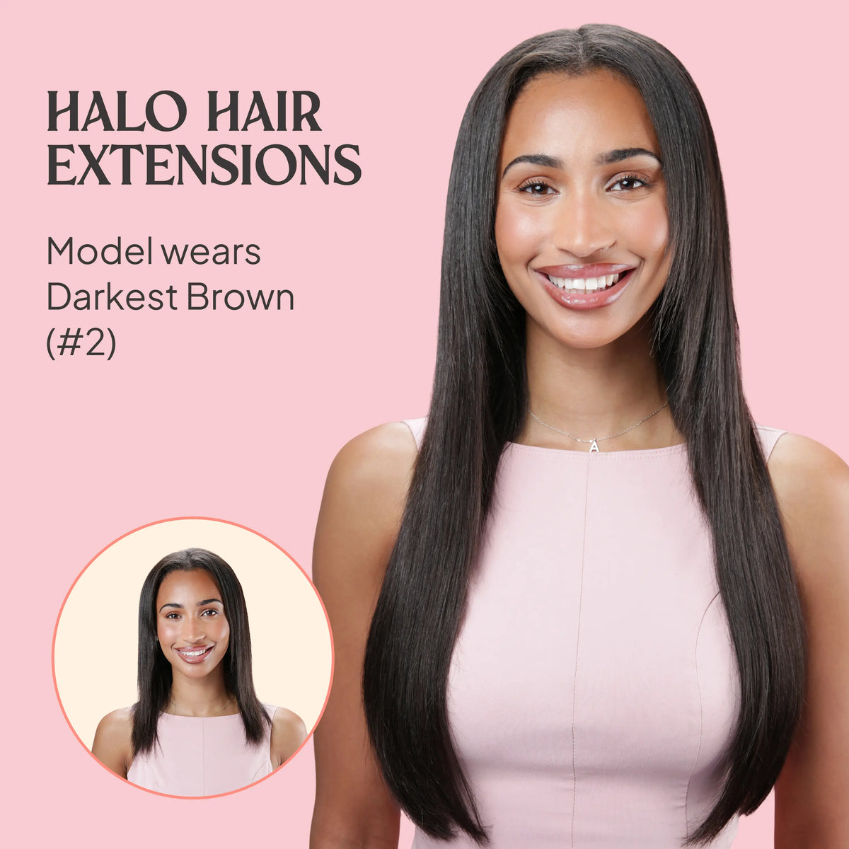 Toffee Brown (#5) Halo Hair Extensions before and after