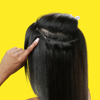 Toffee Brown (#5) Halo Hair Extensions in use