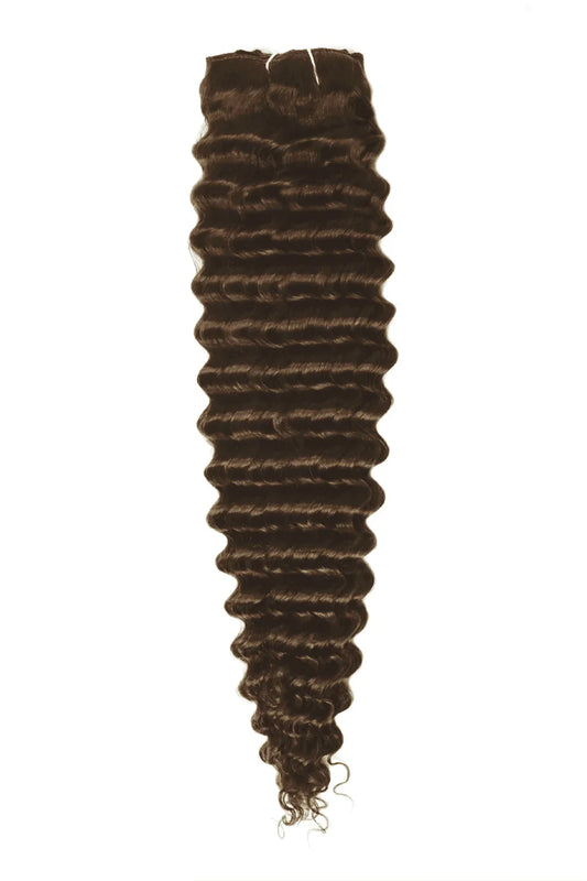 Curly Full Head Remy Clip in Human Hair Extensions - Medium Brown (#4)
