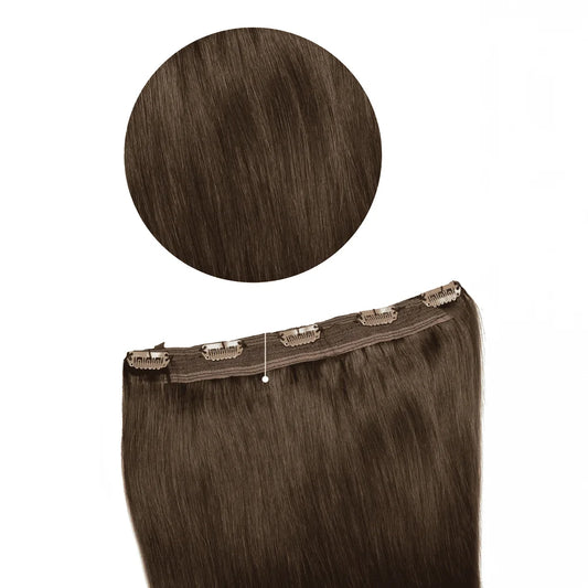 Quad Wefted Remy Clip in Human Hair Extensions - Medium Brown (#4)