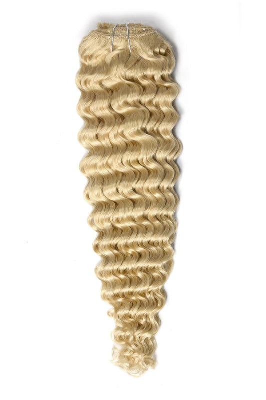 Curly Full Head Remy Clip in Human Hair Extensions - Light Ash Blonde (#22)