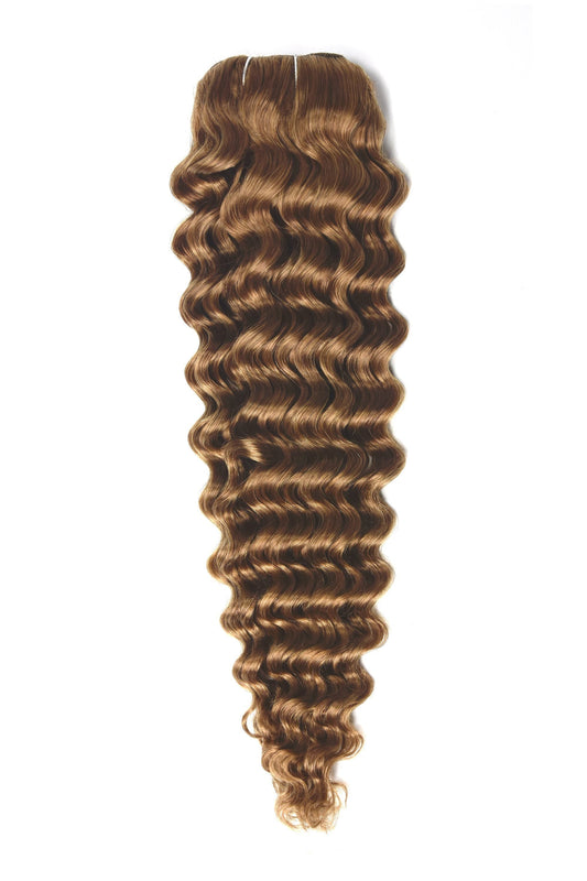 Curly Full Head Remy Clip in Human Hair Extensions - Light Auburn (#30)