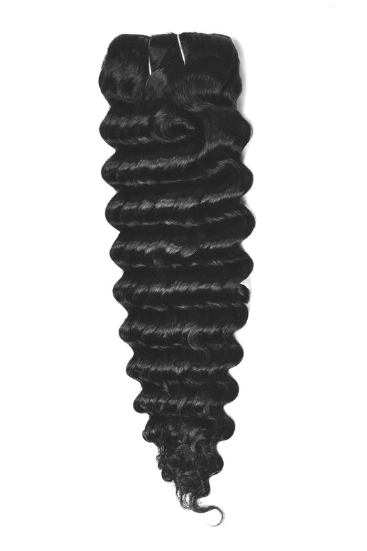 Curly Full Head Remy Clip in Human Hair Extensions - Jet Black (#1)