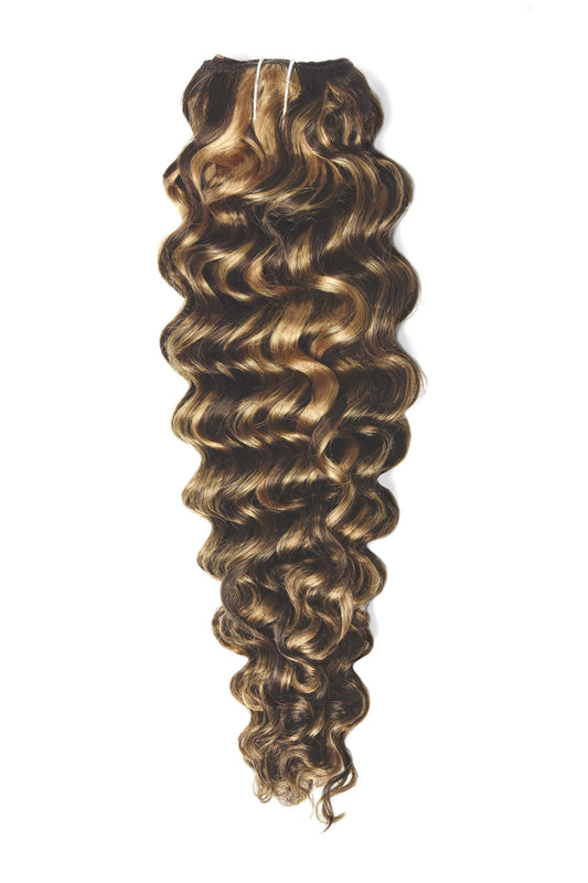 Curly Full Head Remy Clip in Human Hair Extensions - Chocolate Honey (#4/27)