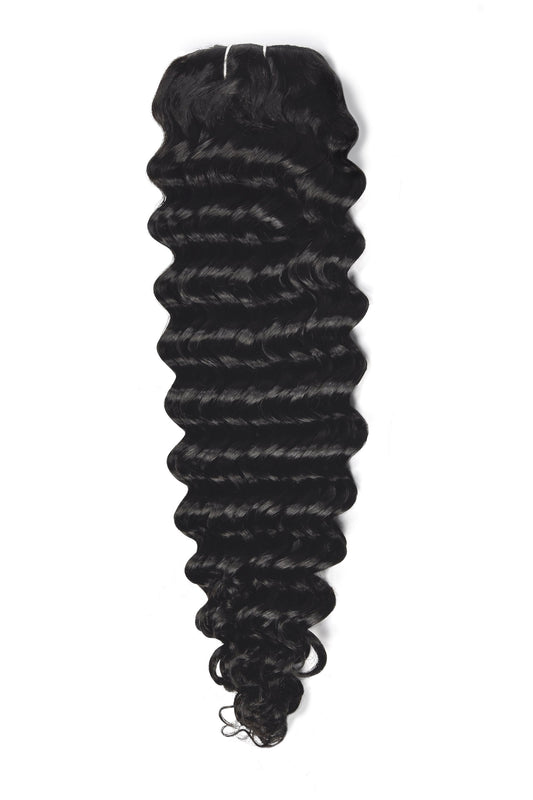 Curly Full Head Remy Clip in Human Hair Extensions - Off/Natural Black (#1B)