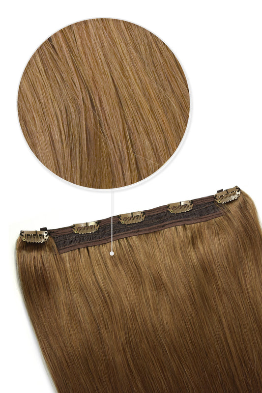 Quad Wefted Remy Clip in Human Hair Extensions - Light Auburn (#30)