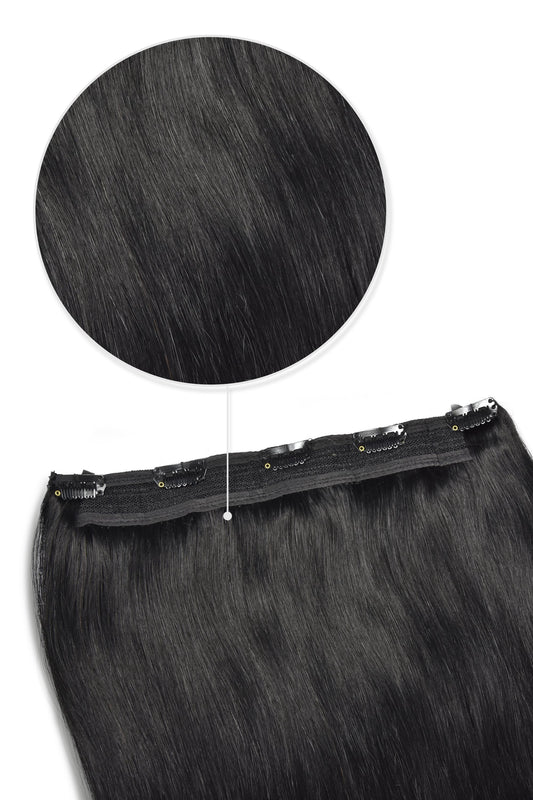 Quad Wefted Remy Clip in Human Hair Extensions - Jet Black (#1)