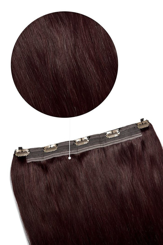 Quad Wefted Remy Clip in Human Hair Extensions-Mahogany Red #(99J)