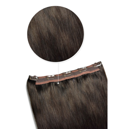 Darkest Brown (#2) Quad Weft Clip In One Piece Hair Extensions