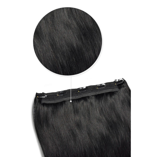 Quad Wefted Remy Clip in Human Hair Extensions - Jet Black (#1)