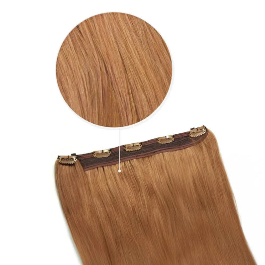 Quad Wefted Remy Clip in Human Hair Extensions - Light Auburn (#30)