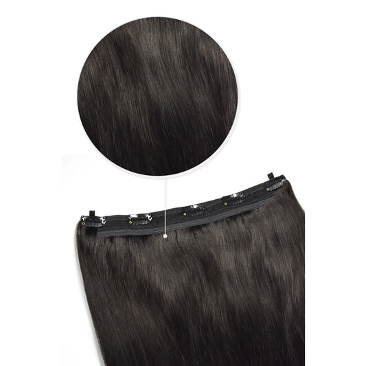 Quad Wefted Remy Clip in Human Hair Extensions - Off/ Natural Black (#1B)