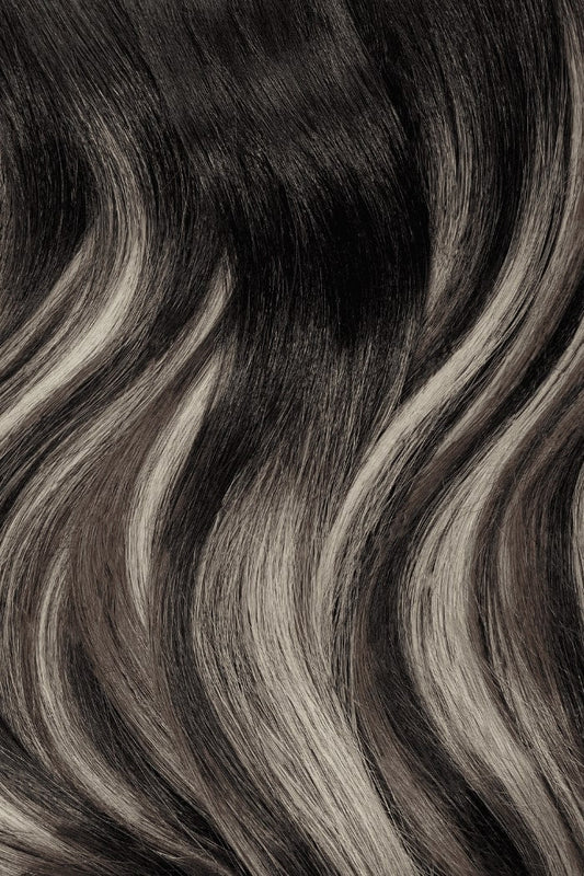 Full Head Remy Clip in Human Hair Extensions - Silver Shadow Balayage