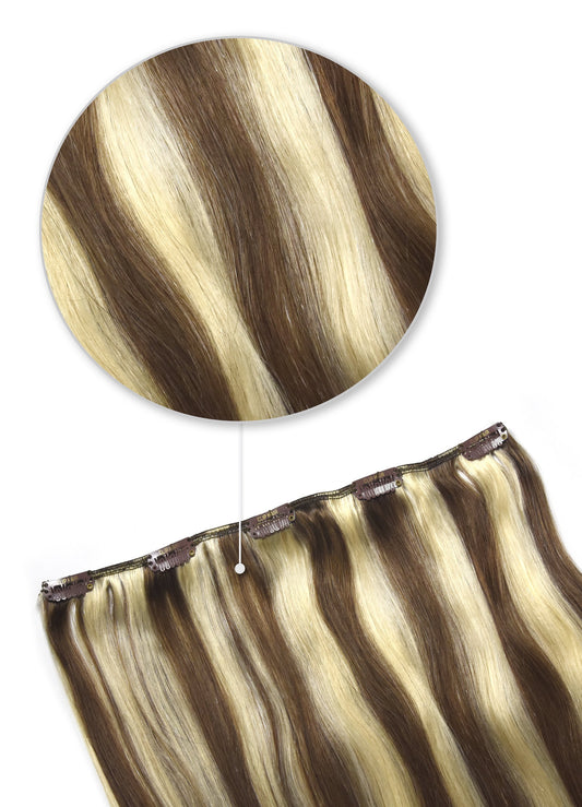 One Piece Top-up Remy Clip in Human Hair Extensions - Chestnut Bronde (#6/613)