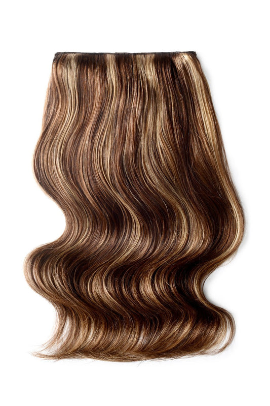 Double Wefted Full Head Remy Clip in Human Hair Extensions - Medium Brown/Blonde Mix (#4/24)