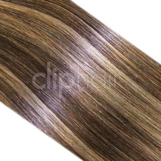 15 Inch One Piece Top-up Remy Clip in Human Hair Extensions - Medium Brown/Blonde Mix (#4/24)