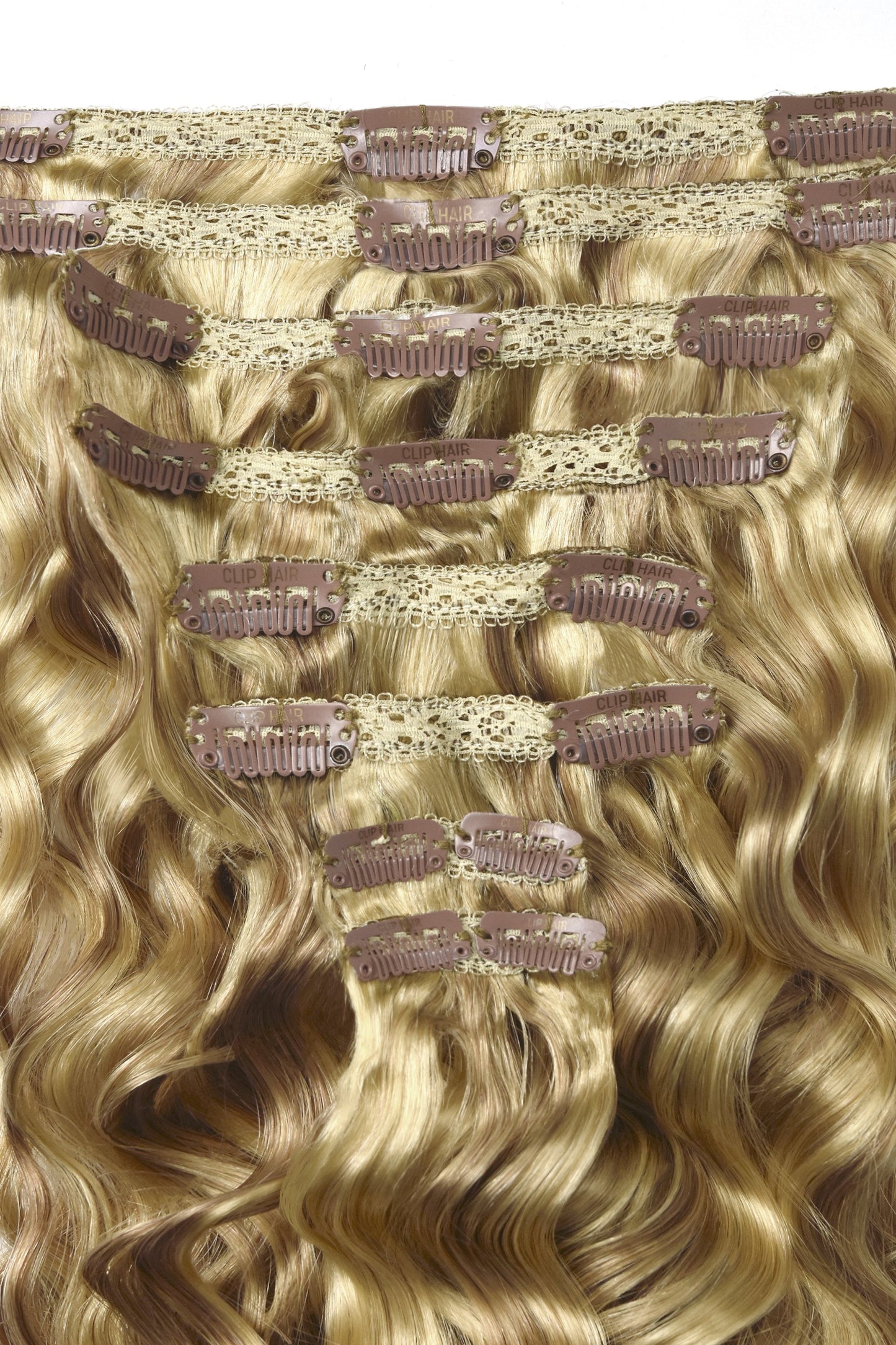 Wavy Full Head Remy Clip in Human Hair Extensions - Peaches & Cream (#27/613)
